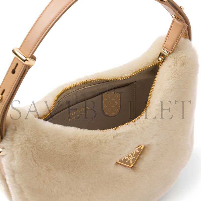 Pra*a arquÉ shearling and leather shoulder bag 1bc194 (22.5*18.5*6cm)